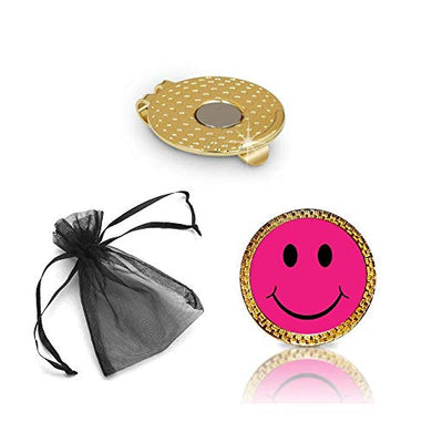 Pink Happy Face Golf Ball Marker and Hat Clip Gift Set